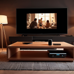 **Prompt:** A modern living room with a smart remote on the coffee table, controlling the lights and TV. Soft, warm lighting, creating a cozy "movie night" scene. Dutch interior design.